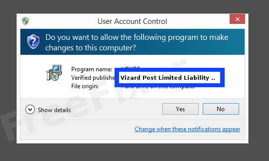 Screenshot where Vizard Post Limited Liability Company appears as the verified publisher in the UAC dialog